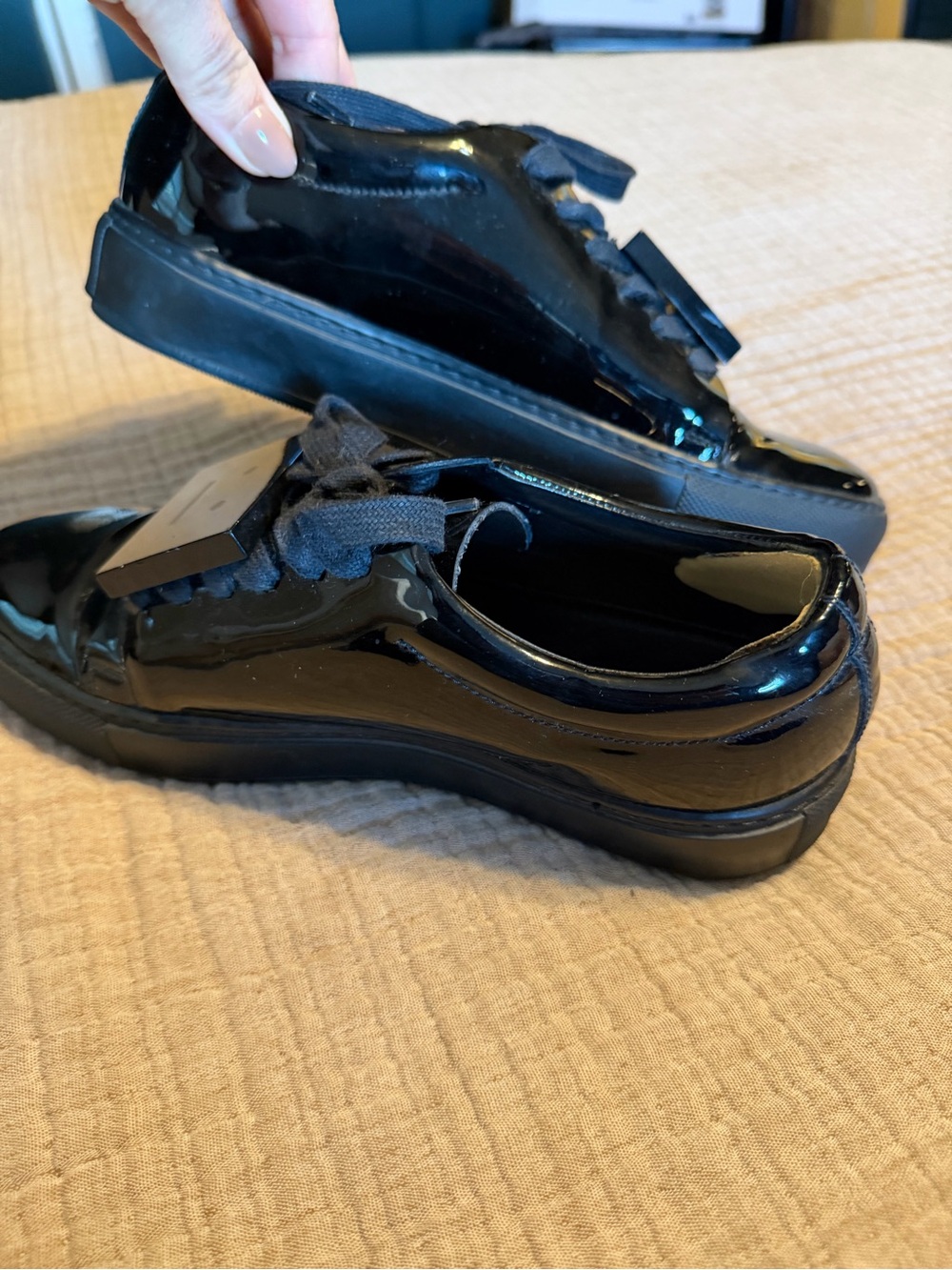 ACNE STUDIOS Black Patent Leather Sneakers, Sz 7.5 - Picture 9 of 11